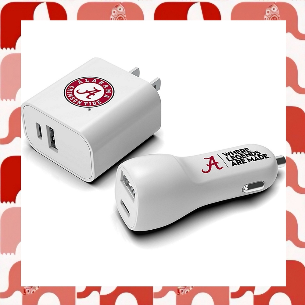 Alabama Crimson Tide NCAA Two-Port Car & Wall Charger Set - Brand New & Unopened
